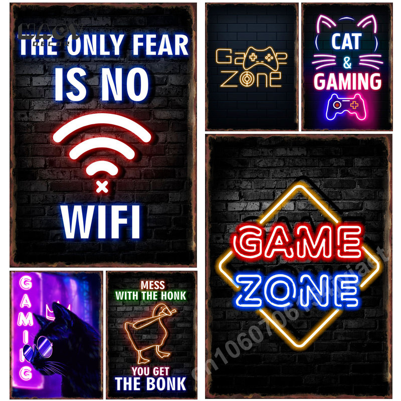 Neon Gaming Zone Metal Tin Sig - Gaming Accessories Europe ulasan dan harga